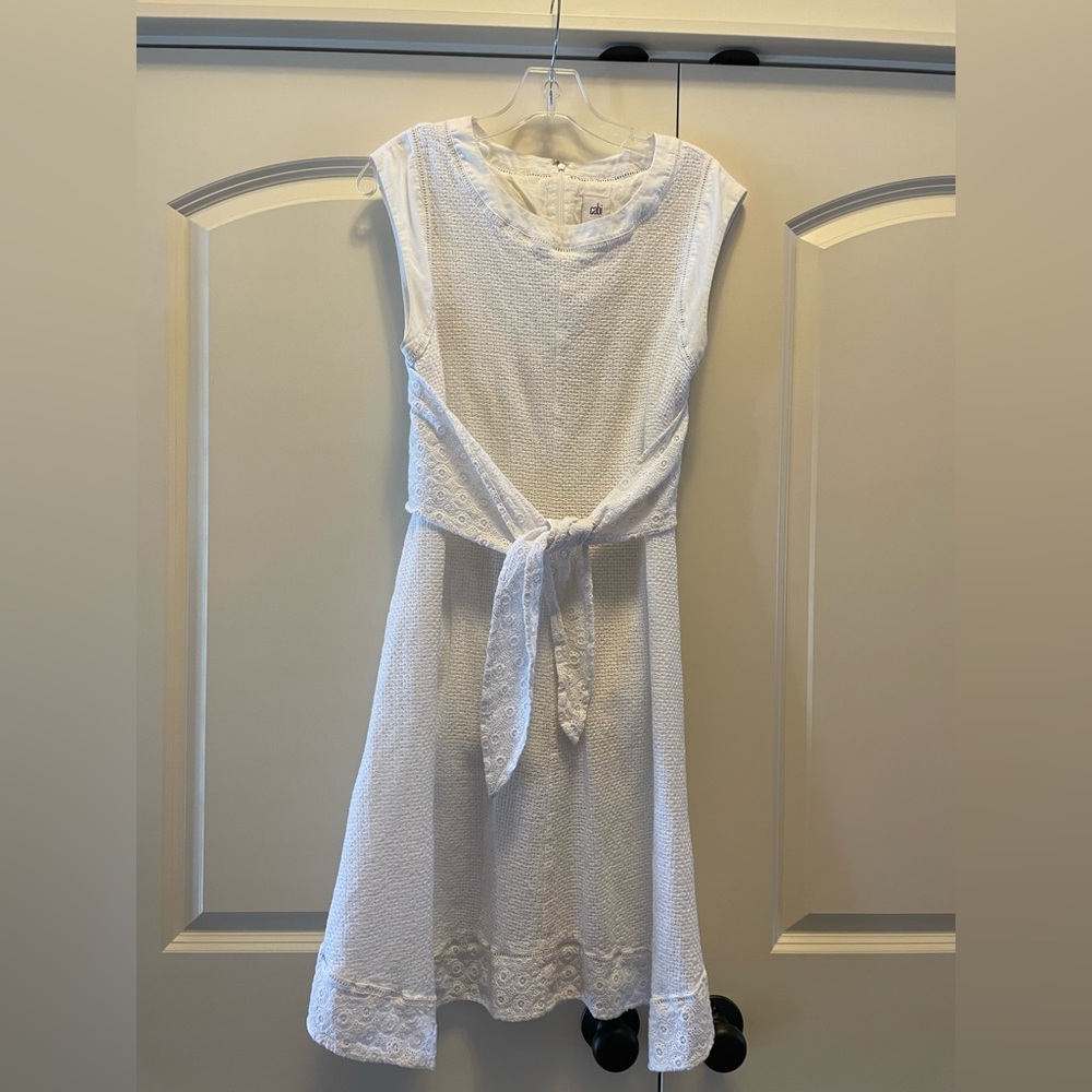 Cabi Lizzie White Eyelet Dress 5106 Tie Waist